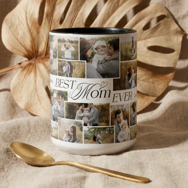 Elegant Mothers Day Best Mom Ever Photo Collage Two-Tone Coffee Mug