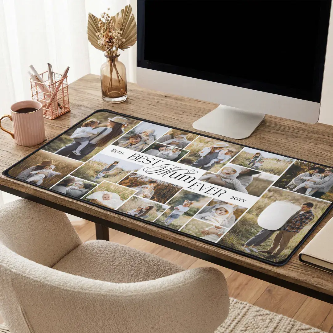 Elegant Mothers Day Best Mum Ever Photo Collage Desk Mat
