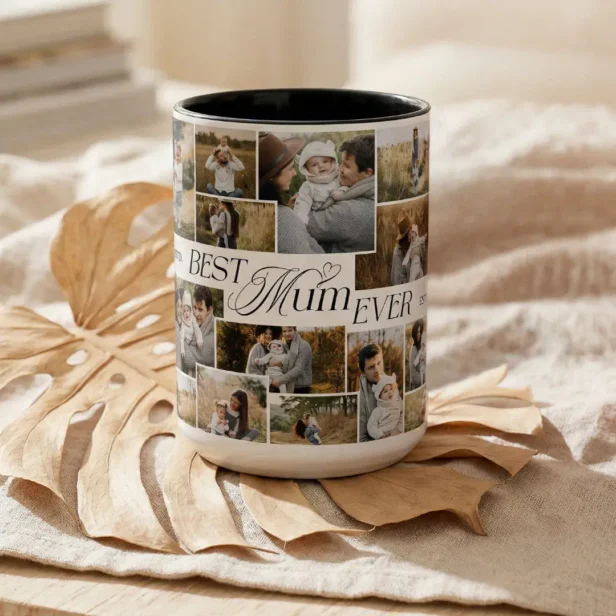 Elegant Mothers Day Best Mum Ever Photo Collage Two-Tone Coffee Mug