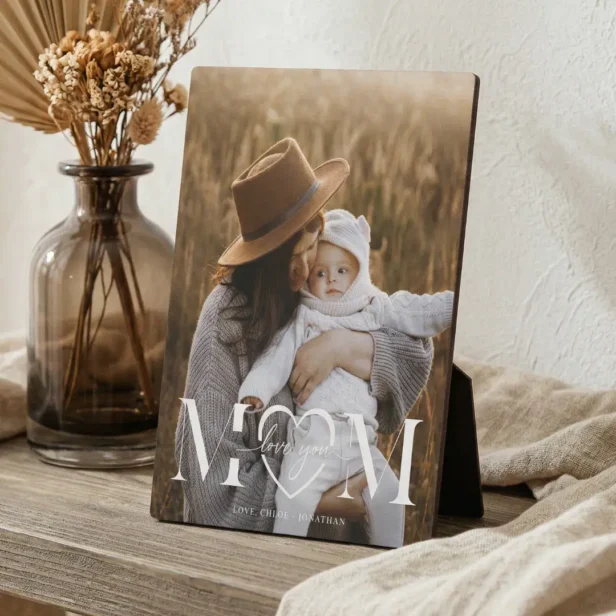 Elegant Mothers Day Minimal Mom Love You Photo Plaque