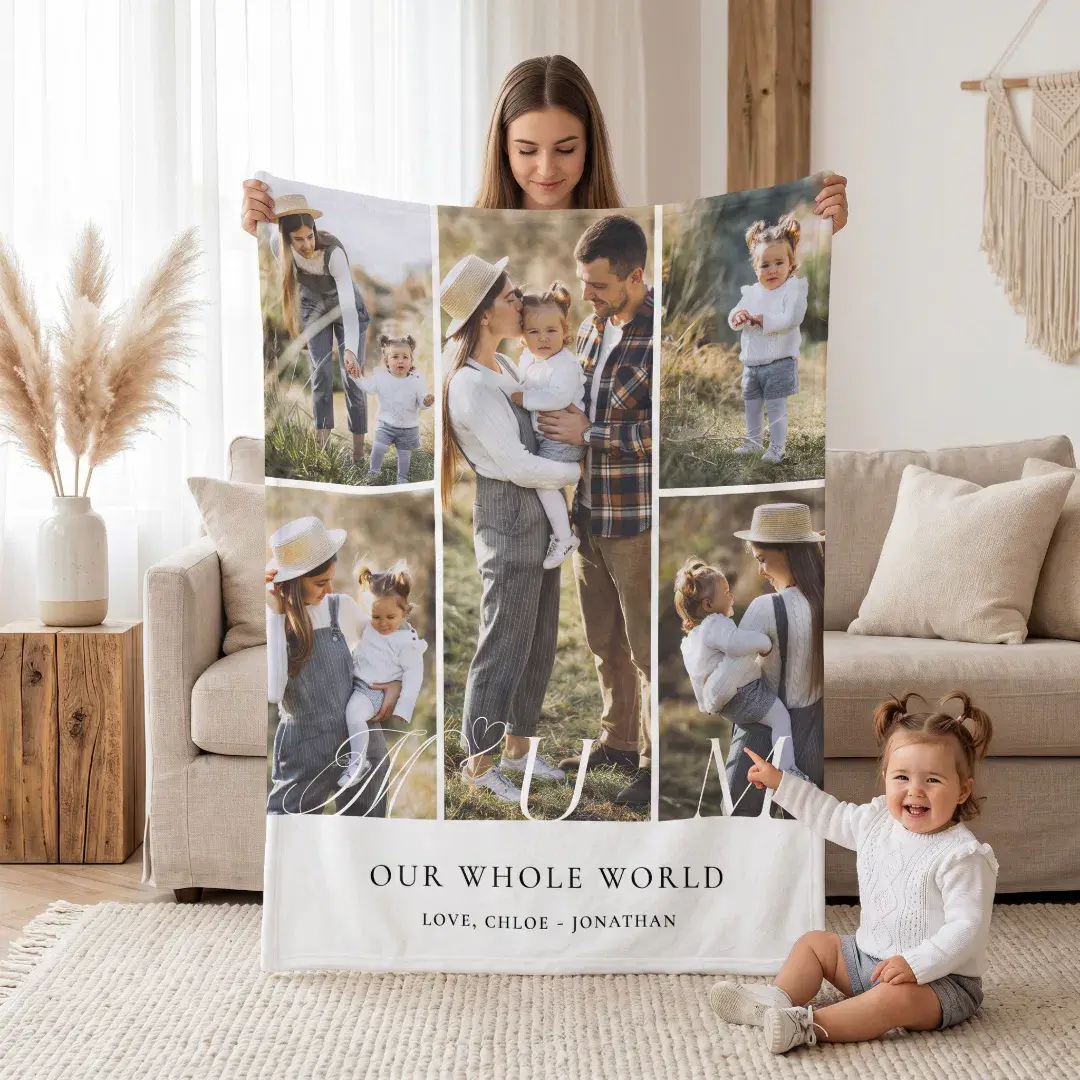 Elegant Mum Photo Collage Mothers Day keepsake Fleece Blanket