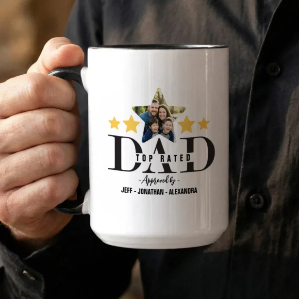Father’s Day 5 Star Dad Review Top Rated Dad Photo Mug