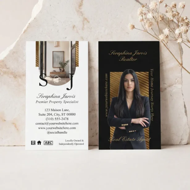 Luxury Black Gold Real Estate Agent Photo Business Card