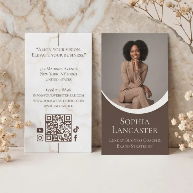 Luxury Modern Coach Consultant Photo Marble Business Card