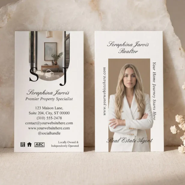 Luxury Real Estate Photo Modern Realtor Branding White Business Card