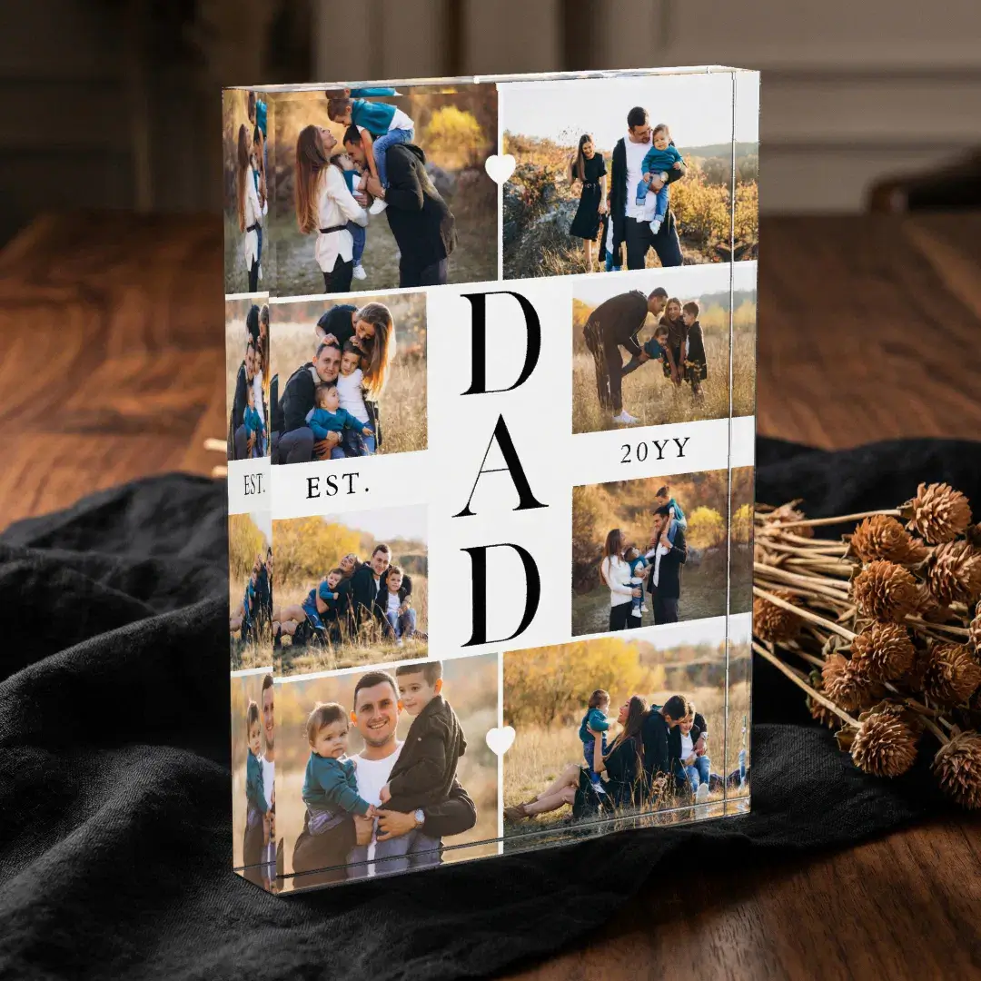 Minimal Best Dad Ever Gift Custom Photo Collage Photo Block