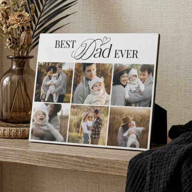 Modern Custom 6 photo Collage Best Dad Ever Plaque