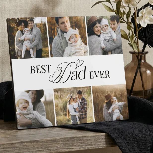 Modern Custom 6 photo Collage Best Dad Ever Plaque
