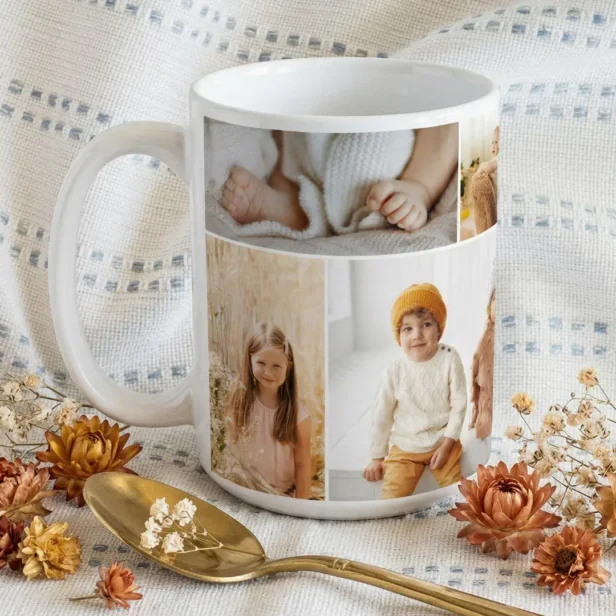 Modern Minimal Family 8 Photo Collage Keepsake Coffee Mug