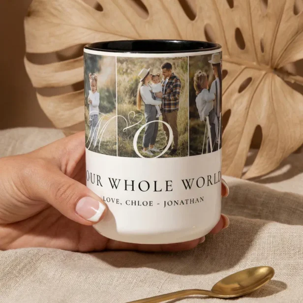 Modern Mom Photo Collage Fathers Day keepsake Gift Two-Tone Coffee Mug