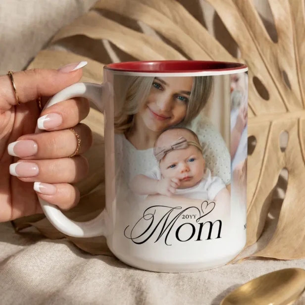 Mom Photo Collage First Mother's Day Keepsake Gift Two-Tone Coffee Mug