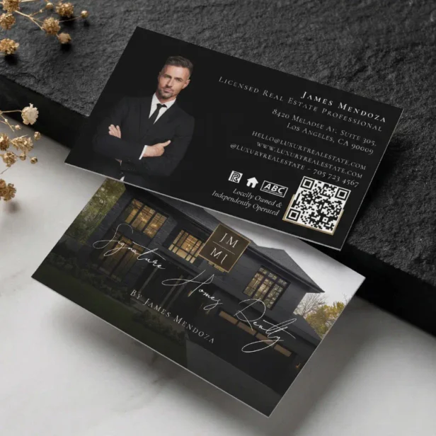Professional Luxury Black Real Estate Broker Photo Business Card