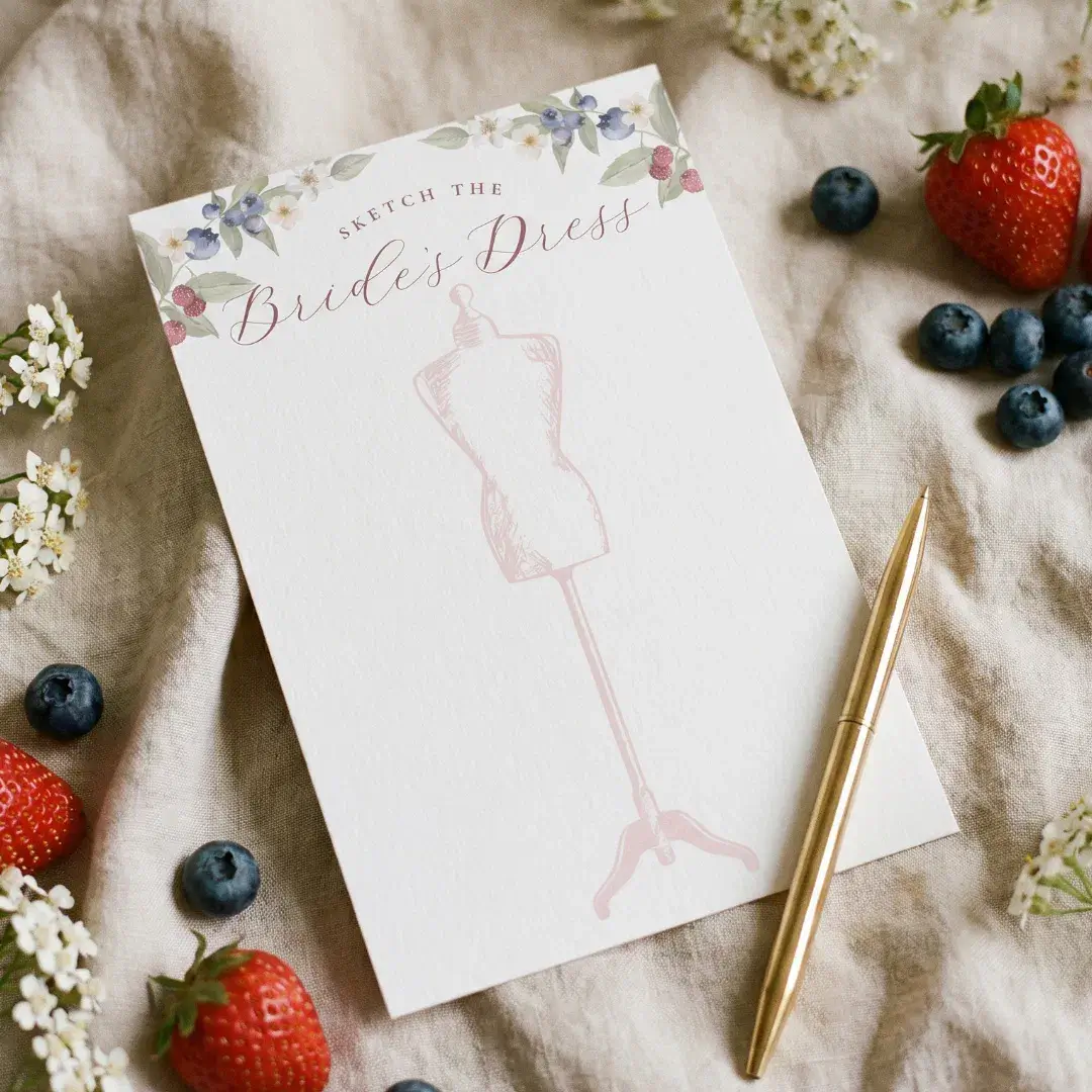 Sketch Brides Dress Berry Sweet Bridal Shower Game