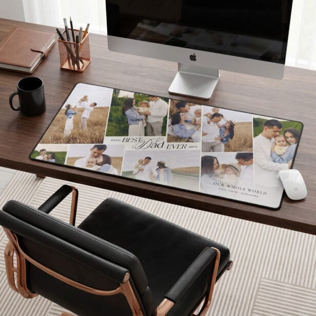 Elegant Fathers Day Best Dad Ever Photo Collage Desk Mat
