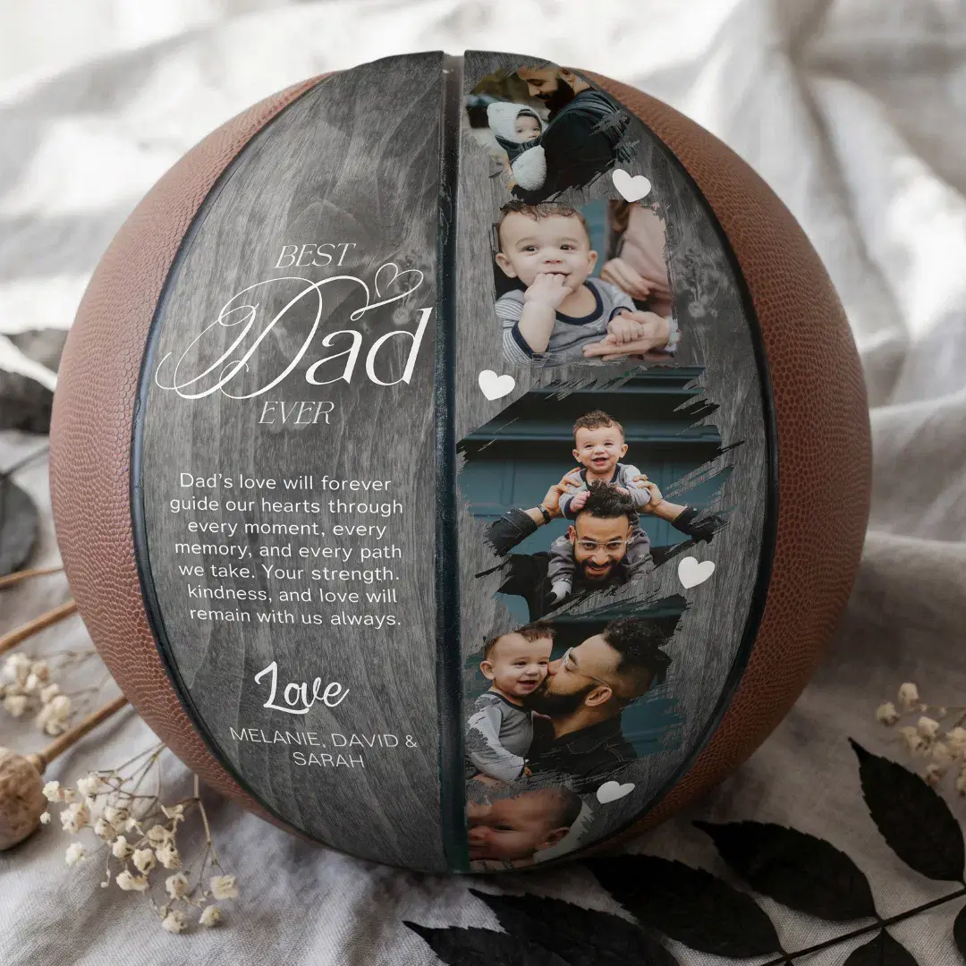 Best Dad Ever Grey Woodgrain Fathers Day Photo Collage Basketball