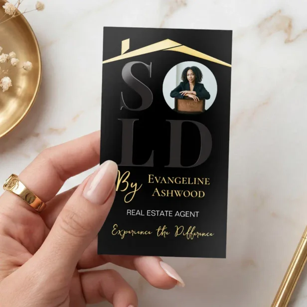 Black Gold Luxury Home Real Estate Agent Photo Foil Spot Gloss Business Cards