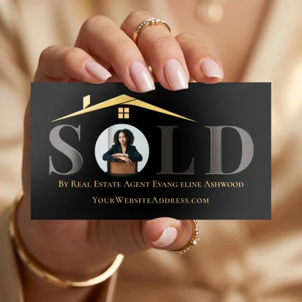 Black Gold Luxury Home Real Estate Agent Photo Foil Spot Gloss Business Cards
