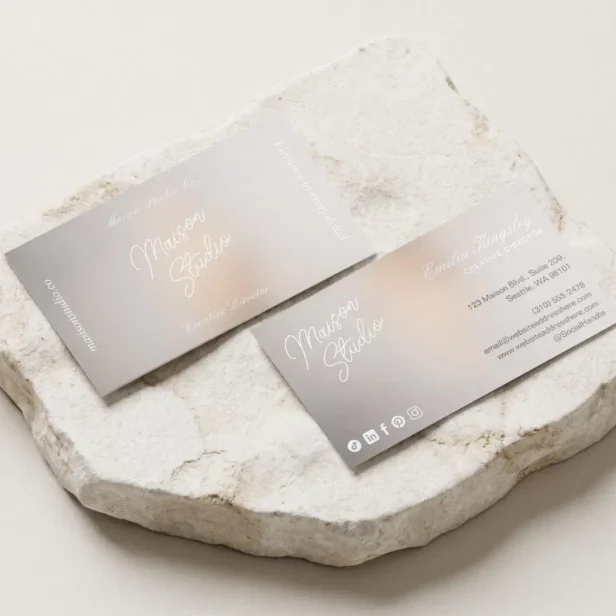 Chic Modern Minimal Elegant Script Pear Iridescent Foil Spot Gloss Business Cards
