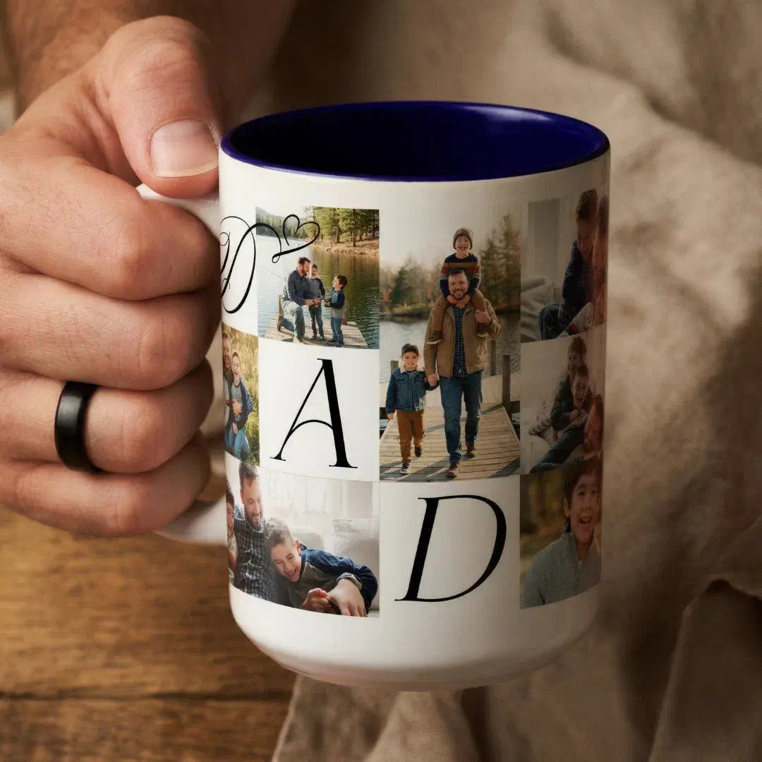 Dad Heart Family Photo Collage Happy Father's Day Two-Tone Coffee Mug