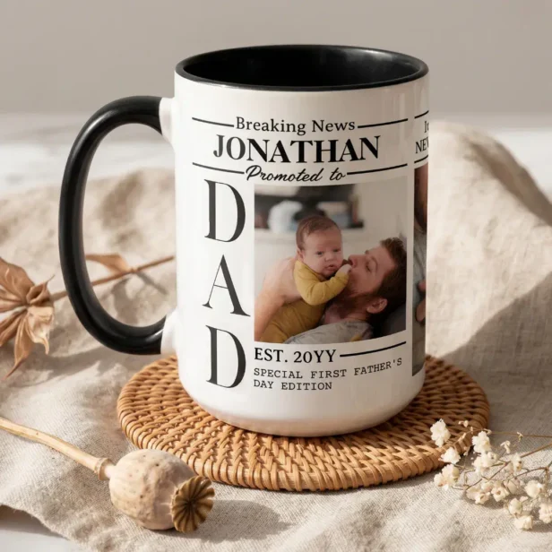 Dad Newspaper Photo Collage First Father's Day Mug