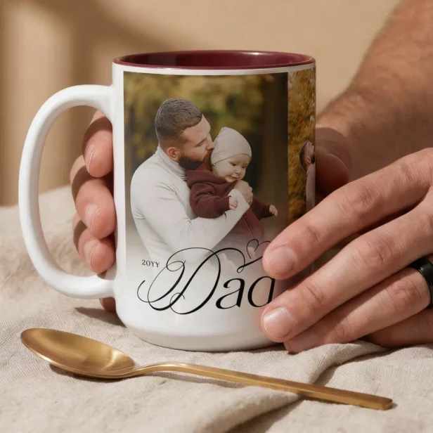 Dad Photo Collage First Father's Day Keepsake Gift Two-Tone Coffee Mug