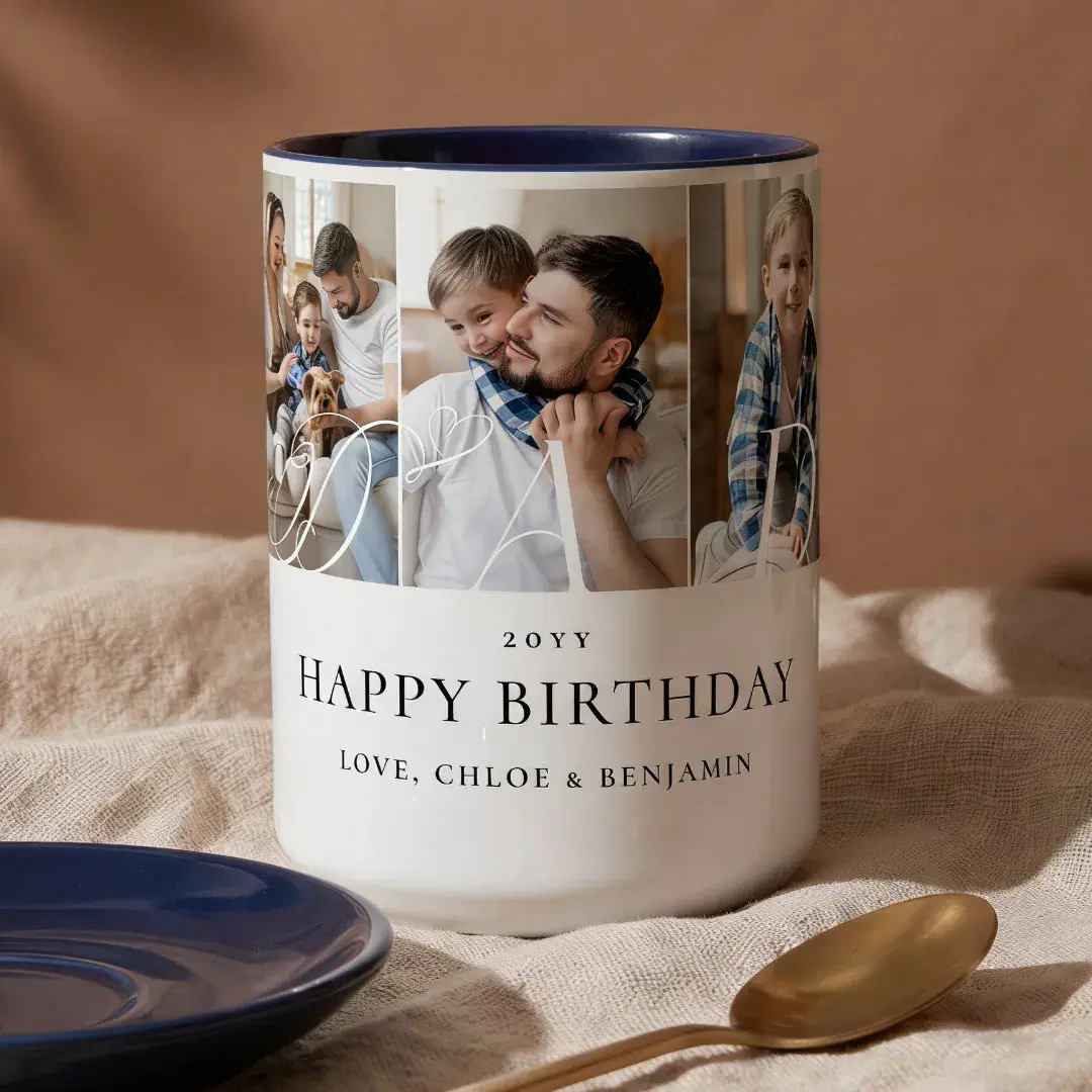 Dad Photo Collage Happy Birthday Keepsake Gift Two-Tone Coffee Mug