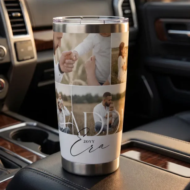 Daddy Era Photo Collage First Father's Day Insulated White Tumbler