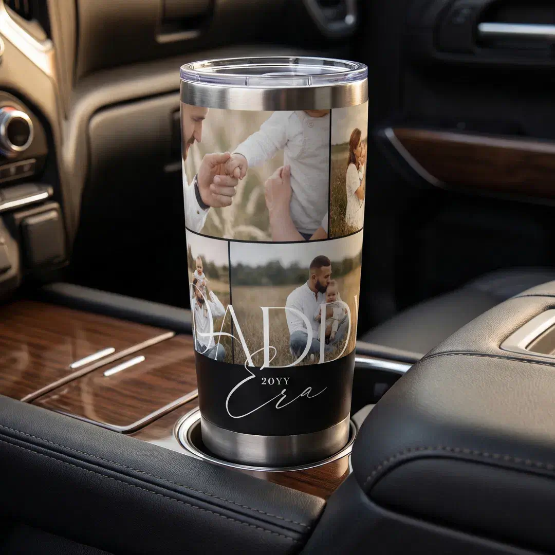 Daddy Era Photo Collage First Father's Day Insulated Black Tumbler