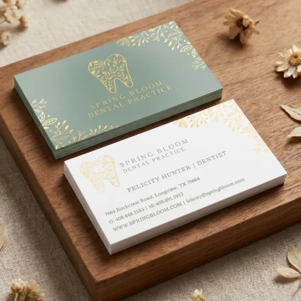 Dental Office Dentistry Dentist Tooth Logo Foil Business Cards