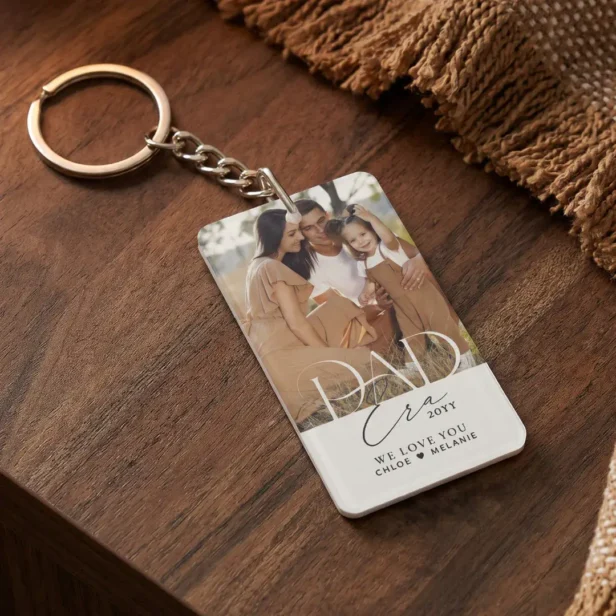 Elegant Dad Era Family Photo Collage Fathers Day Keychain