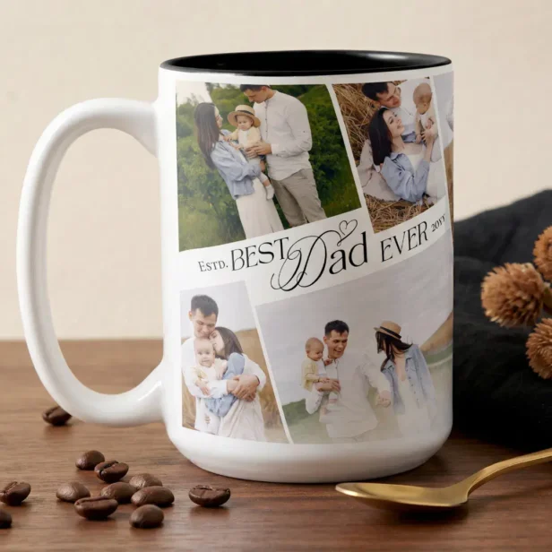 Elegant Fathers Day Best Dad Ever Photo Collage Two-Tone Coffee Mug