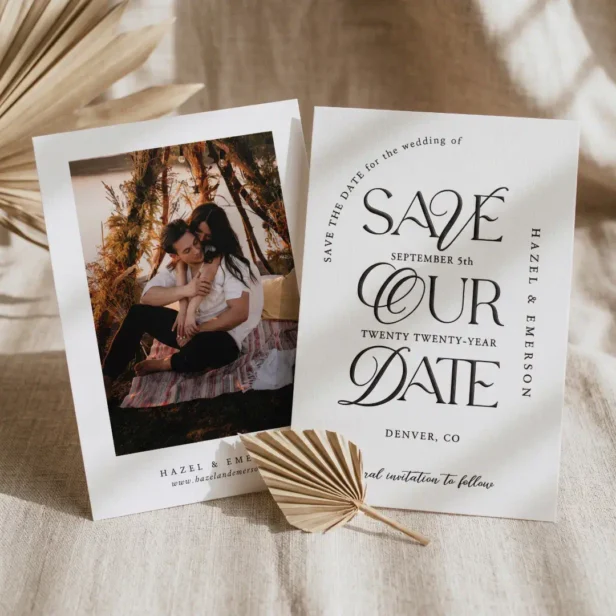 Elegant Minimalist Photo Wedding Save the Date Letterpress Photo Cards