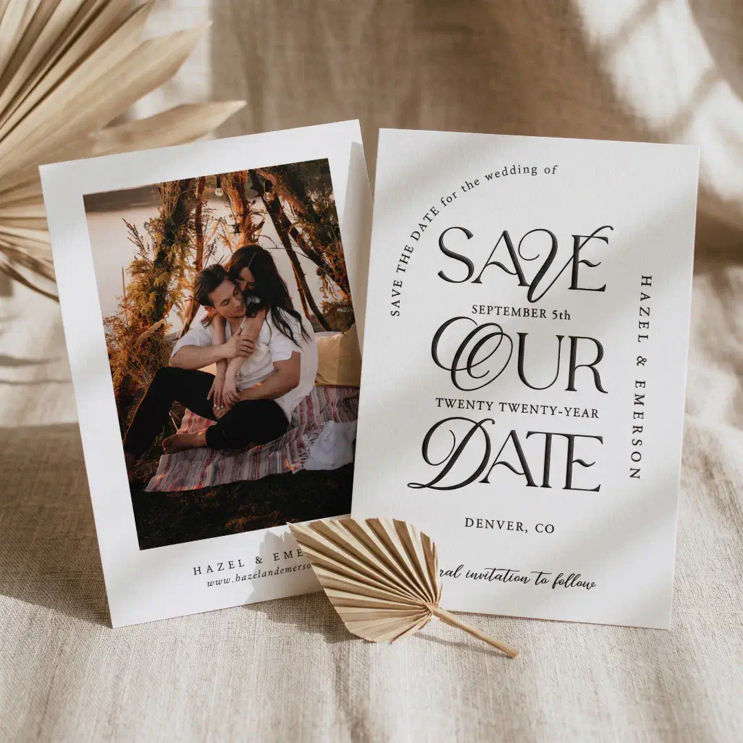 Elegant Minimalist Photo Wedding Save the Date Letterpress Photo Cards