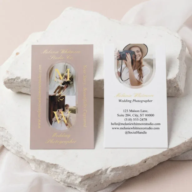 Elegant Monogram Wedding Photographer Arch Photo Foil Spot Gloss Business Cards