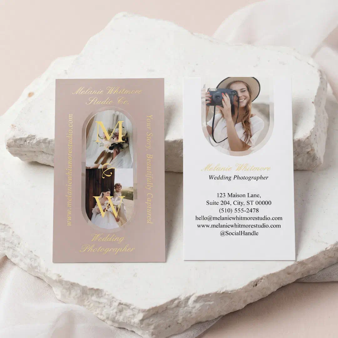 Elegant Monogram Wedding Photographer Arch Photo Foil Spot Gloss Business Cards