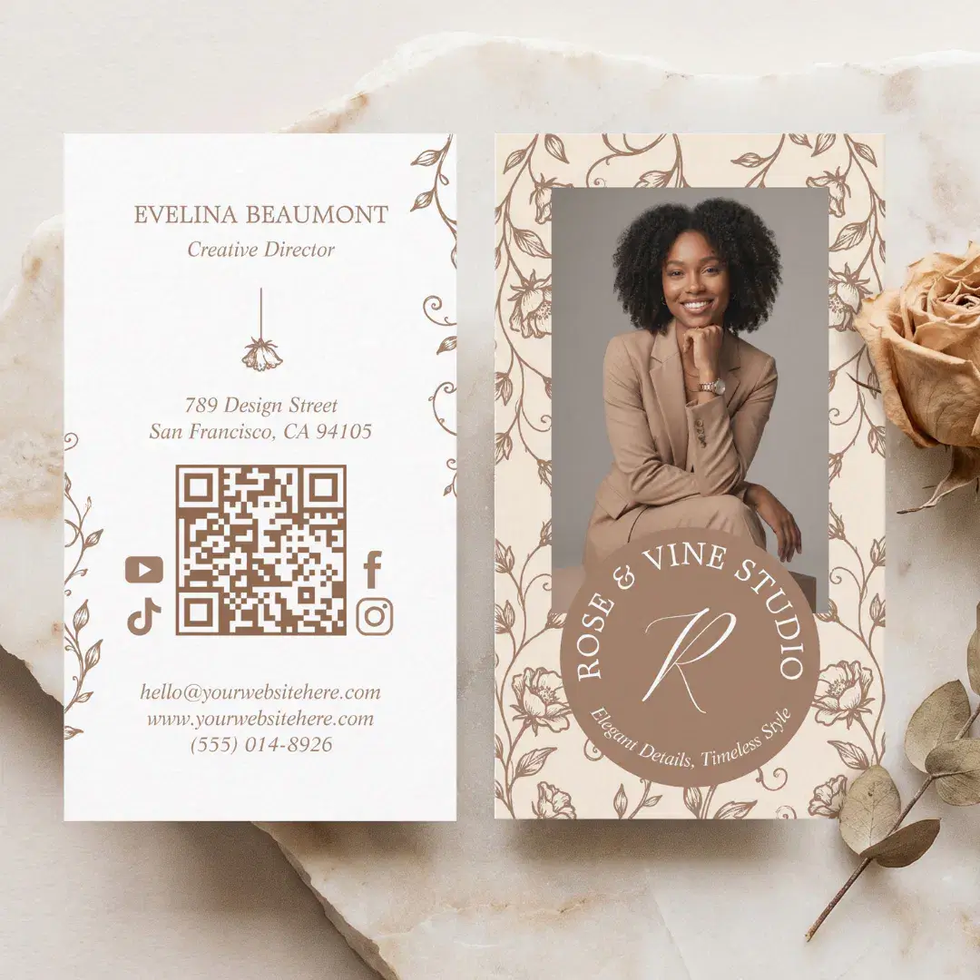 Elegant Style Wildflower Floral Monogram Photo Business Card