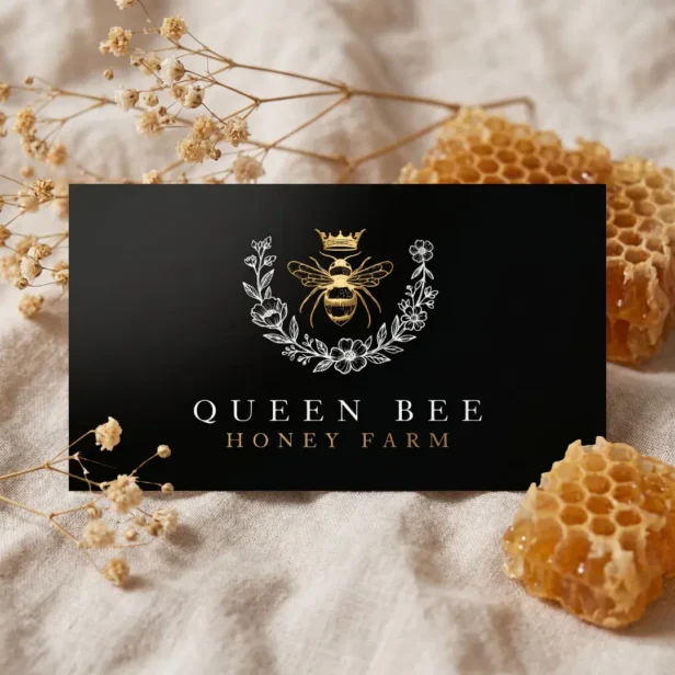 Elegant Vintage Honey Queen Bee Black & Gold Foil Business Cards