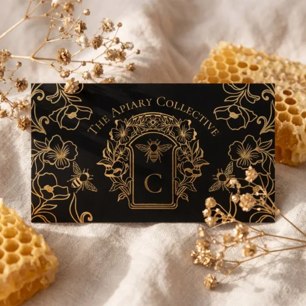 Elegant Vintage Honey Queen Bee Monogram Crest Foil Business Cards
