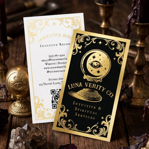 Gothic Mystic Holistic Spiritual Crystal Ball Gold Foil Business Cards