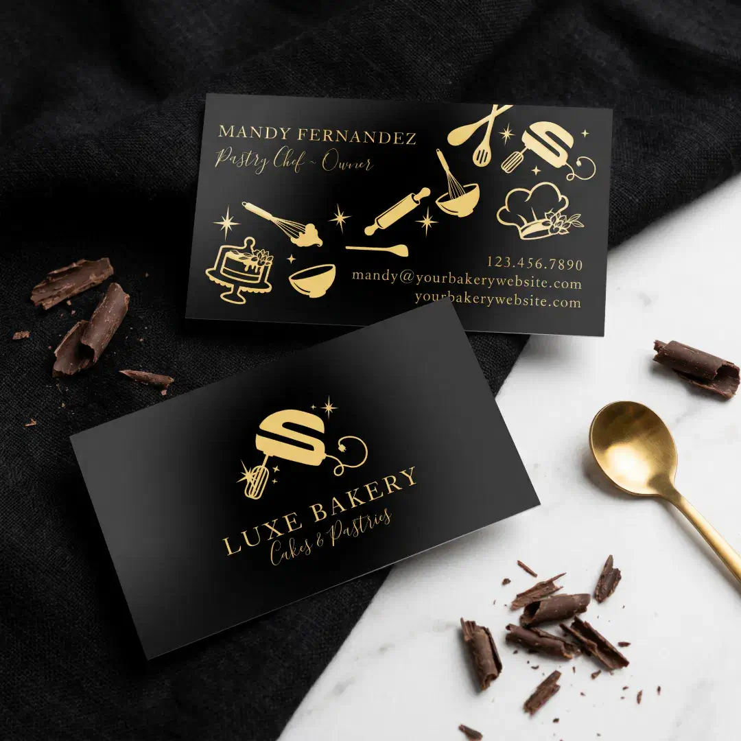 Luxury Black Gold Gourmet Professional Pastry Chef Foil Business Cards