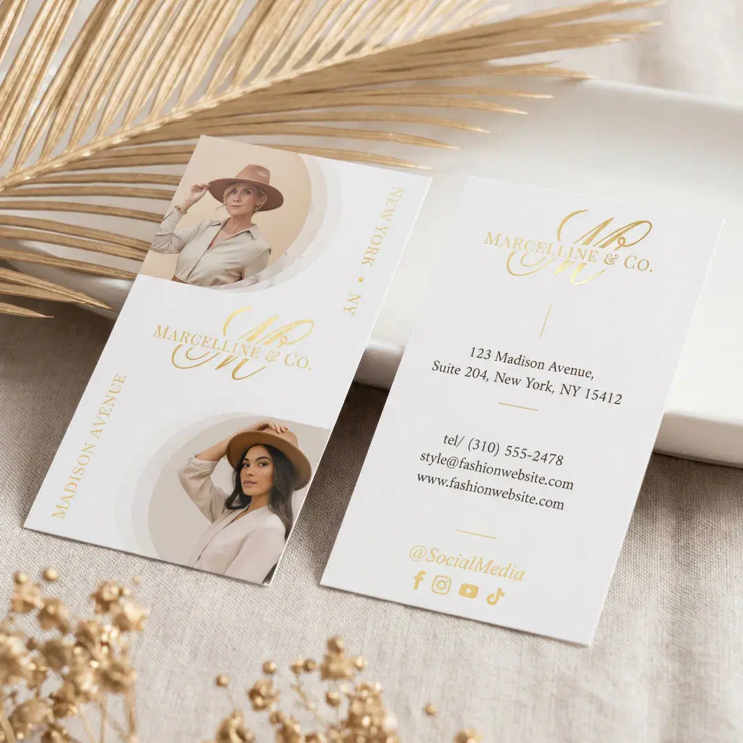 Luxury Chic Script Monogram Fashion Designer Photo Foil Business Cards