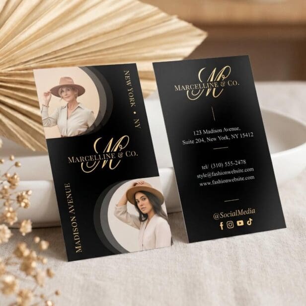 Luxury Chic Script Monogram Fashion Designer Photo Foil Business Cards