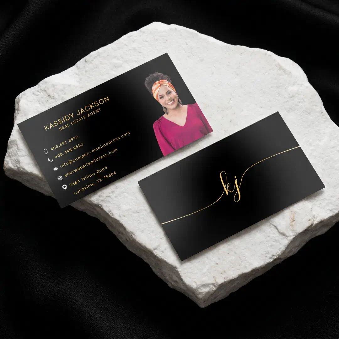 Luxury Elegant Script Monogram Initials Photo Foil Business Cards