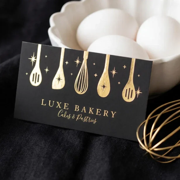 Luxury Gourmet Gold Bakery Utensils Pastry Chef Foil Business Cards