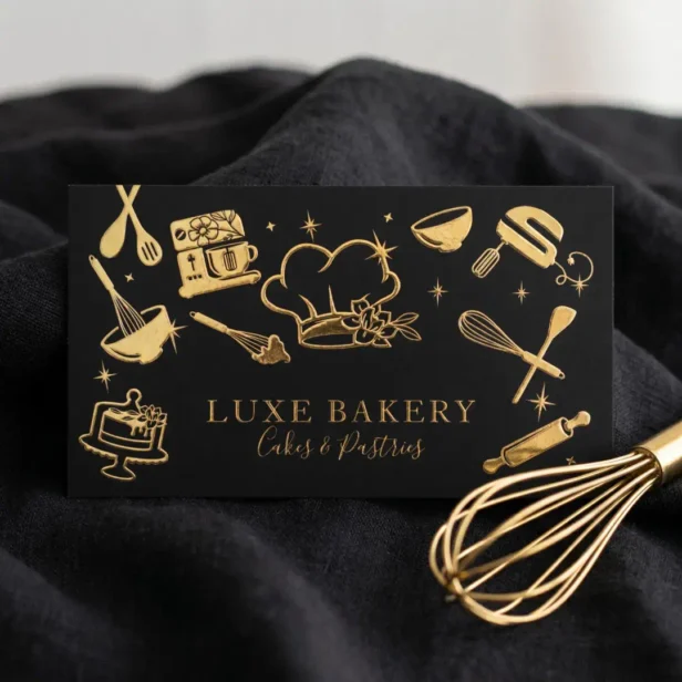 Luxury Gourmet Pastry Chef Gold Bakery Utensils Foil Business Cards