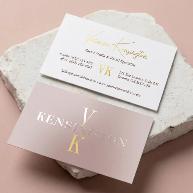 Luxury Modern Minimal Monogram Blush Pink Chic Foil Spot Gloss Business Cards