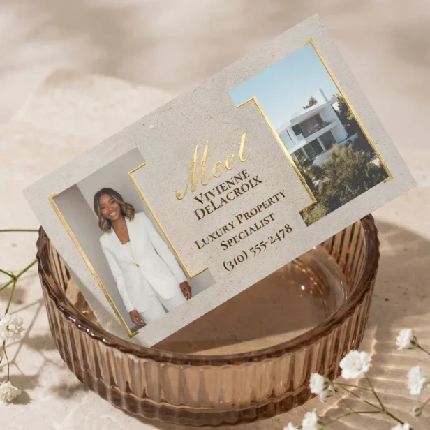 Luxury Modern Professional Real Estate Agent Photo Foil Business Cards