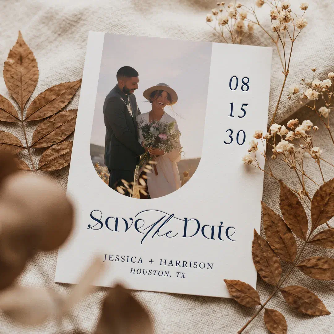 Modern Minimalist Photo Arch Wedding Save the Date Letterpress Photo Cards