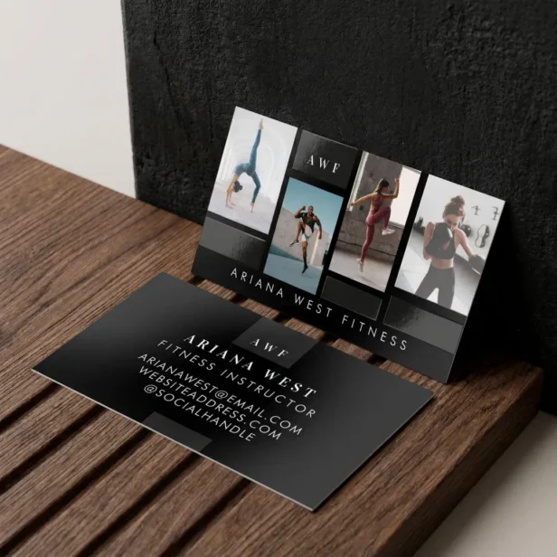 Modern Photo Grid Personal Trainer Fitness Coach Raised Spot UV Business Card