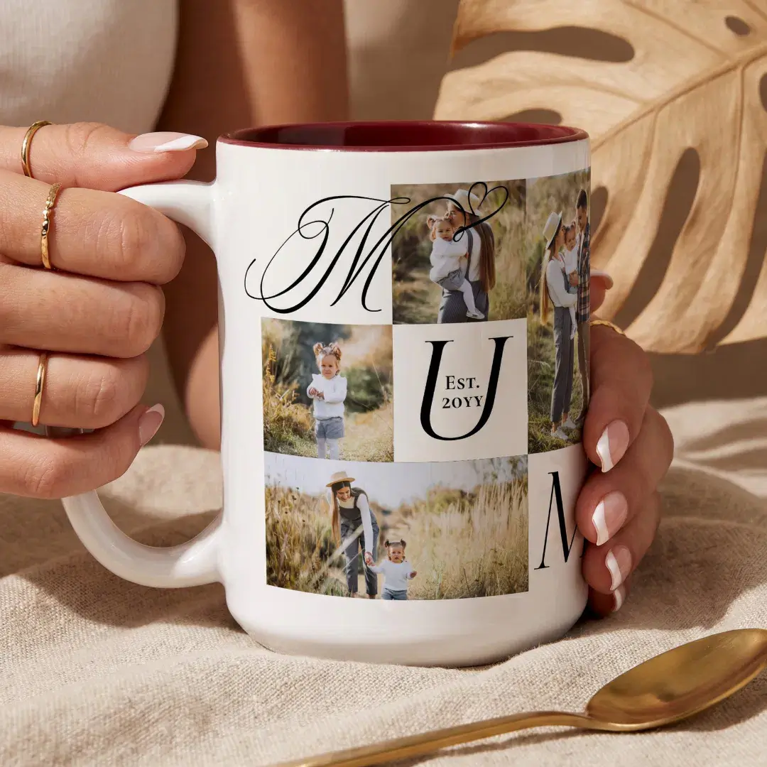 Mum Baby Photo Collage Happy First Mother's Day Two-Tone Coffee Mug